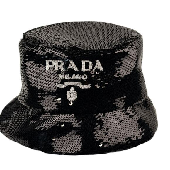 Prada logo-embellished sequined black bucket hat -LARGE main image 7